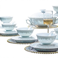 Set Perlengkapan Makan Keramik Jingdezhen Porselen Putih Tinggi Tema Bunga, Aman untuk Microwave, Berlapis Warna di Bawah Glasir, Termasuk Mangkuk Nasi dan Mangkuk Sup