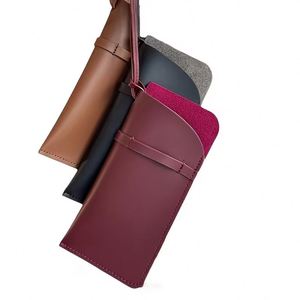 Portable <b>Glasses</b> Pouch with Strap PU Leather Sunglass Bag Travel Eyeglasses <b>Case</b> Holder - Product Image 2