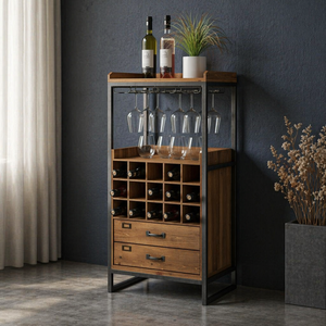 Mini Bar de Vino Antiguo Sólido con Refrigeración, Mueble Esquinero para Whisky, Estante de Exhibición, Almacenamiento de Licores, Bar <span class=keywords><strong>Finley</strong></span> para 15 Botellas, para el Hogar - Product Image 2