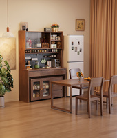 Aparador alto convertible de madera maciza ecológica con puertas de cristal, organizador de pegboard y cajones, moderno y independiente
