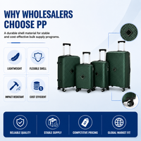 Valise de voyage personnalisée avec logo, coque rigide en PP, vert foncé, coque côtelée, poignée de transport, assortiment en stock