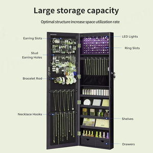 Armoire de rangement pour bijoux avec miroir pleine longueur, armoires murales en bois suspendues avec serrure - Product Image 4