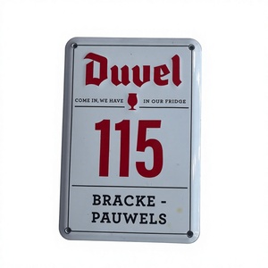 Panneau mural en métal vintage <span class=keywords><strong>Duvel</strong></span> avec finition émaillée, design personnalisé, modèle 115, logo <span class=keywords><strong>Duvel</strong></span> et inscription « Entrez, nous avons du lait au réfrigérateur » - Product Image 1