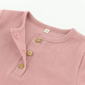 Chemise <span class=keywords><strong>polo</strong></span> à manches courtes pour enfants avec chemise Henley à 3 boutons pour filles Chemise <span class=keywords><strong>polo</strong></span> sans col en coton tricoté Vêtements pour enfants - Product Image 2