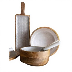 Ensemble de bols de service vintage en bois d'acacia poli, réutilisables, écologiques, pour la décoration de la maison, adaptés au contact alimentaire, faits à la main, pour salade BS - Product Image 6
