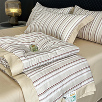 Ensemble de literie en Lyocell 60S personnalisé OEM ODM, quatre pièces, imprimé rayé, couette rafraîchissante pour l'été, pour hôtel et maison, imprimé rayé, deux couleurs