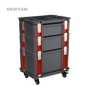 VERTAK Portable Plastic Modular Chest Roller Tool Box Cabinet Garage With Aluminum Handle And Lock