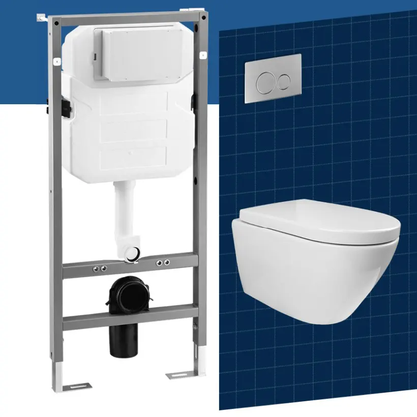 Bathroom Dual Flush Wall hung Toilet Flushing WC Concealed Cistern Hidden Concealed Flush Water Tank