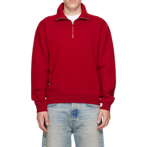 Pull en maille extensible rouge double face en mélange de laine avec demi-fermeture éclair pour homme, fabriqué sur mesure - Product Image 4