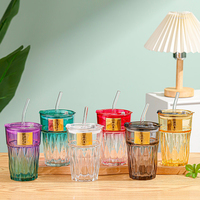 Gobelet en verre scellé anti-fuite de style nordique, design moderne et simple, avec paille pour le bureau et la maison