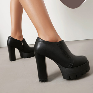 Botines Negros de Tacón Grueso con Plataforma, Punta Redonda, Antideslizantes, de PU, para Todas las Temporadas, Envío Directo - Product Image 4