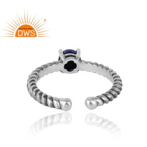 Anillo de piedras preciosas de lapislázuli azul de aspecto bonito, anillo de diseñador de plata esterlina oxidada 925, fabricante de joyas, Colección Vintage - Product Image 4