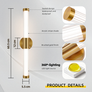 Modern LED Wall Lamp Copper Glass Cylindrical Shade 3500K Warm White Bathroom <b>Mirror</b> Light Wall-Mounted - Product Image 3