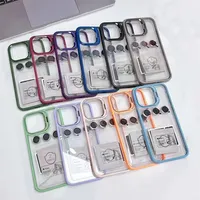 Coque de téléphone robuste en PC transparent avec protection d'objectif intégrée pour 16E/15/14/13 Pro Max/12/11, 10 couleurs, décorée en-mould