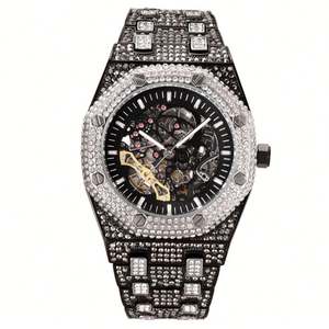 Reloj Mecánico de Esqueleto con Diamantes Completos para Hombre, Resistente al Agua, Luminoso, de Acero Inoxidable con Caja de Metal, Estilo Moneda de Negocios - Product Image 3