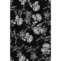 Tela Estampada Digitalmente con Diseño Floral Negro, 100% Poliéster Crepé Koshibo, para Vestidos