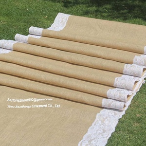 Tapis de couloir de mariage en toile de jute naturelle de 40 pouces avec dentelle pour un thème vintage - Product Image 3