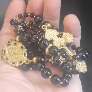 <span class=keywords><strong>Rosario</strong></span> Católico Vintage con Cuentas <span class=keywords><strong>de</strong></span> Ónix Negro y Medalla Milagrosa Dorada, Joyería <span class=keywords><strong>de</strong></span> Fe Cristiana - Product Image 6