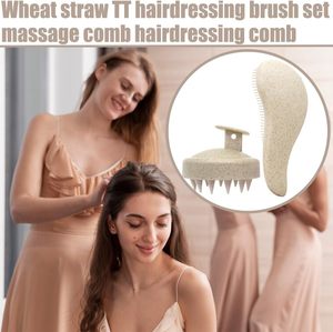 Set of 3pcs Compact Wheat Straw Shampoo <b>Brush</b> Scalp Massager with Bag for Hair Growth Detangle Hair <b>Brush</b> - Product Image 5