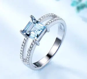 925 Sterling Silber Schmuck Set Nano Aquamarin Himmelblau Topas Ring Anhänger Ohr stecker Halskette für Frauen Edler Schmuck