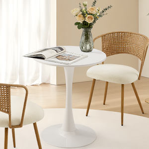 <b>White</b> <b>Round</b> <b>Dining</b> <b>Table</b> Modern MDF Top Iron Base Mid Century Design Indoor Outdoor Use - Product Image 5