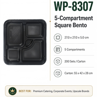 rapide à emporter, boîtes de lunch à emporter, récipients alimentaires en plastique à 5 compartiments, échantillon gratuit