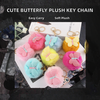 Nouveau porte-clés portable en forme de papillon en fourrure de lapin dorée, peluche 3D, fausse fourrure douce, alliage, sac pour femme, voiture, couple