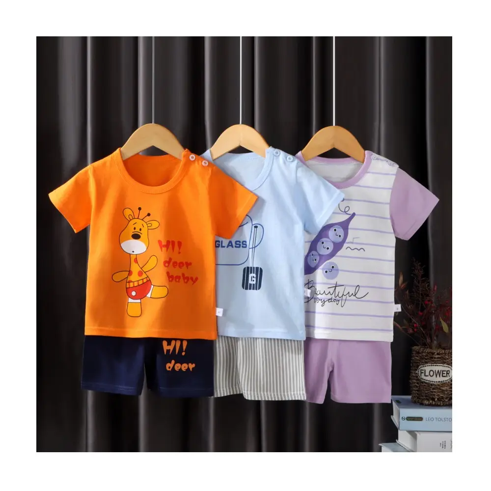 Wholesale Summer 0-6 Year Old Children's Suit Half-Sleeved Children's T-Shirt Sports Home Clothes Factory Direct Sales