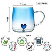 Verres à thé en borosilicate en forme de cœur de 400 ml, tasse à café glacé unique à dégradé de couleurs, verre à jus esthétique