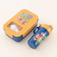 Boîte à lunch rectangulaire en plastique pour enfants, logo personnalisé, vente en gros, écologique, dessin animé, 3 compartiments, bouteille d'eau de 1 à 3 L, fraîcheur