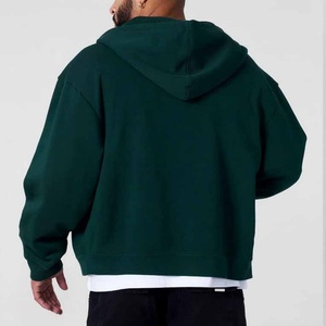 Custom Unisex Boxy Fit Drop Shoulder Cropped Embroidered Logo Blank Luxury Windproof Breathable Men's Cotton Zip Hoodie - Product Image 6
