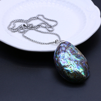 Pendentif coquille d'ormeau ovale 1pc collier de nacre naturelle pour femmes 60cm chaîne à maillons en acier inoxydable pour le bouddhisme