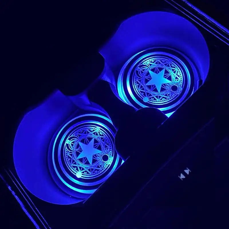 LED araba bardak tutucu Coaster işıkları değiştirme 7 renk USB şarj matı fincan altlığı için iç atmosfer lamba dekorasyon işık TESLA