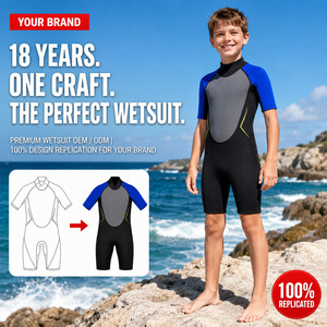 Combinaison <span class=keywords><strong>de</strong></span> plongée en néoprène 3/2 mm pour enfants, manches courtes, jambes courtes, fermeture éclair dorsale, avec coutures plates, pour le surf et la natation - Product Image 1