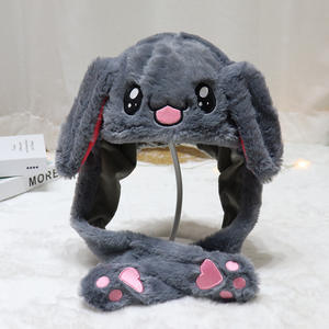 Chapeau en <span class=keywords><strong>peluche</strong></span> pour enfants avec oreilles de lapin moelleuses, oreilles mobiles, lumière LED, doublure en maille, matériau PP, chapeau d'hiver unisexe - Product Image 6