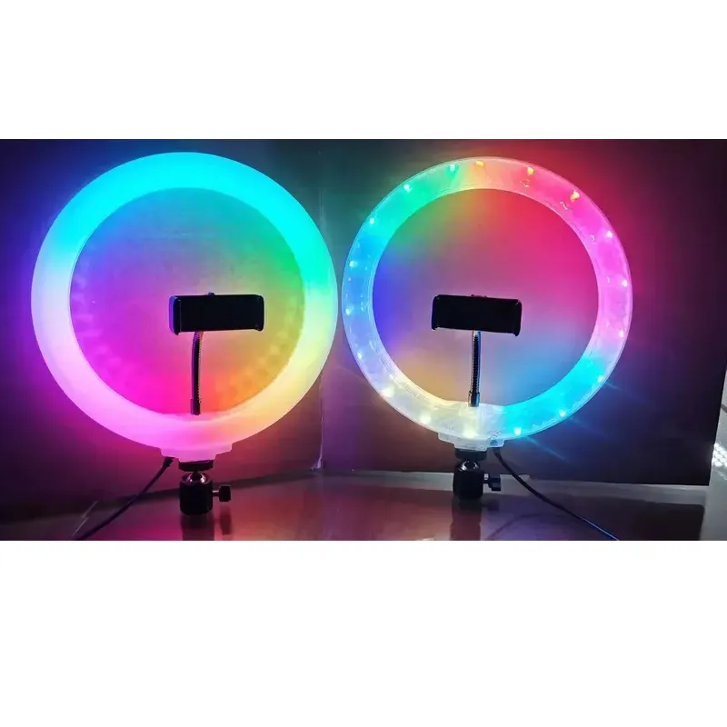 14Inch Twee Zijden Kristal Led Selfie Ring Licht Voor Live Streaming Professionele Rgb Vul Lamp Met Telefoon Houder Voor Game Tiktok