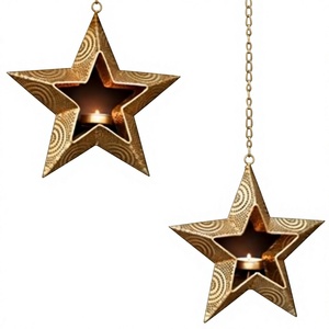 <b>Star</b> Shape Iron Metal Hanging Tea <b>Light</b> Candle Holder With Embossing Printing For Christmas Home Decoration - Product Image 1
