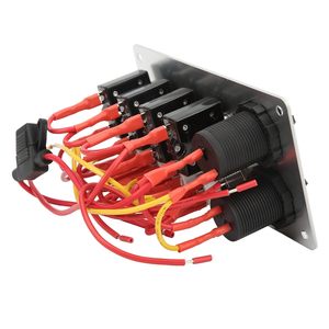Marine Boat <strong>Switch</strong> Panel, Rocker <strong>Switch</strong> Panel 4 Gang <strong>Push</strong> <strong>Button</strong> <strong>Switch</strong> Panel with Circuit Breakers Cigarette Lighter Socket USB - Product Image 2
