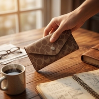 Dompet Clutch Anti Maling Retro Minimalis Motif Permen Panjang Lapisan Kulit PU Kancing Amplop Uang Dapat Digunakan Kembali Tas Kosmetik