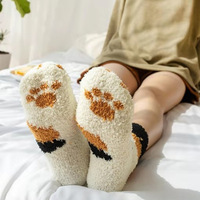 Automne hiver mignon patte de chat corail polaire chaud moelleux chaussettes floues pour les femmes