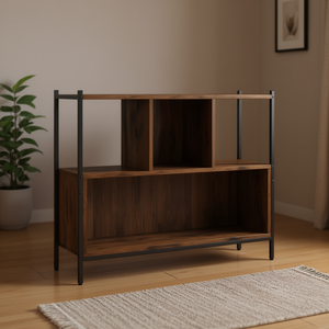 Libreria in Legno Ingegnerizzato con Telaio in Acciaio Verniciato a Polvere, Stile Moderno, 3 Ripiani, Arredamento per Soggiorno, Marrone - Product Image 2