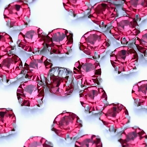 Oleeya Luxury <b>Machine</b> <b>Cut</b> Round Sew on Rhinestones Glass Rose Chaton With Claw for Evening Dresses - Product Image 3