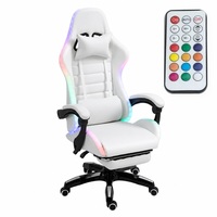 Chaise de jeu pour ordinateur PC avec LED blanches RGB, en cuir PU, Silla Gamer, chaise de jeu de course avec massage, lumières et haut-parleurs