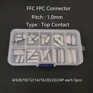 50 pz/boxed FFC FPC connettore 1.0mm Pitch 4/6/8/10/12/14/16/20/22/24 Pin Top contatto cavo piatto connettore kit