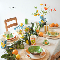 Joyye-Ensemble de table printemps-été, vaisselle à rayures, vaisselle personnalisée en céramique peinte à la main