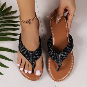 2025 Summer Travel Plus Size New <b>Sandals</b> for <b>Women</b> Fashionable Outerwear Flat for <b>Women</b> Weaving <b>Beach</b> <b>Sandals</b> Flip Flops - Product Image 1