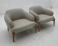 Fauteuil baril moderne avec pieds en bois, fauteuil d'appoint en tissu bouclé, fauteuil lounge minimaliste pour la décoration du salon et de la chambre