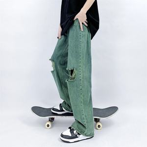 กางเกงยีนส์เดนิมทรงขากว้างสไตล์สตรีทแวร์ขาดๆ สำหรับผู้ชาย ผลิตตามสั่ง MOQ ต่ำ - Product Image 3