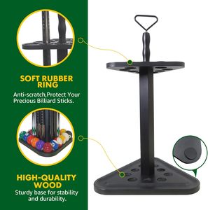 Support de rangement pour queues de billard Cueelf Premium en bois massif, design triangulaire classique, capacité de 9 queues, avec poignée portable pour table de billard - Product Image 3