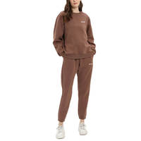 Ensemble de jogging en molleton technique pour femmes, ensemble de jogging marron uni, coton doux, 2 pièces, streetwear, ensemble de survêtement d'hiver